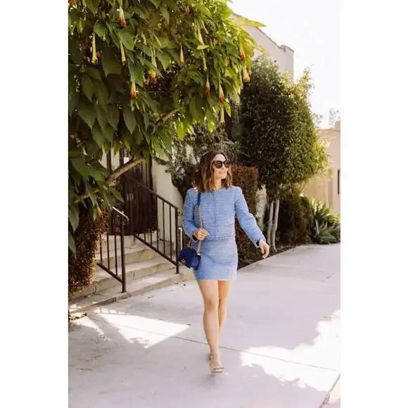 J. Crew Louisa Tweed Lady Jacket blazer + Blue Sequin Dress Size 4 6 - Picture 3 of 15